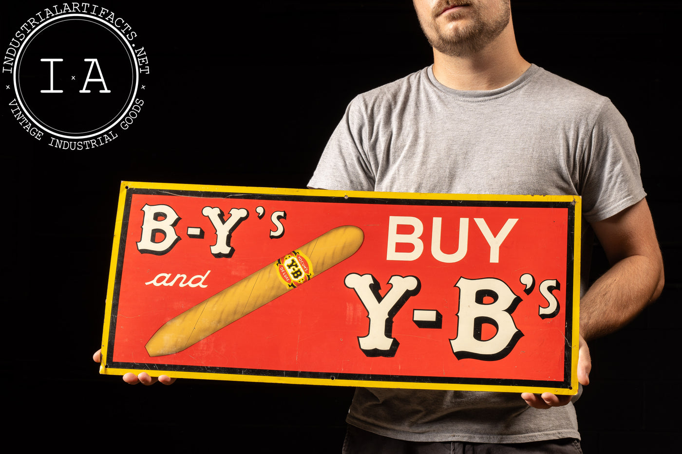 Vintage Y-B Cigars Tin Litho Advertising Sign