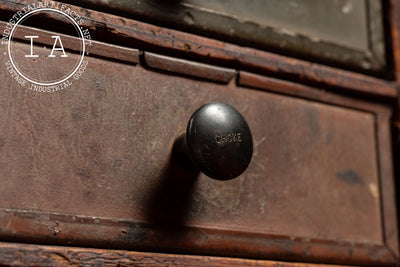 Early Wooden Parts Cabinet with Metal Drawers