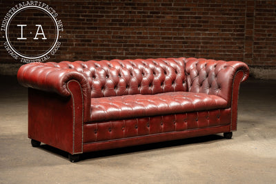Vintage Tufted Leather Chesterfield Sofa in Burgundy