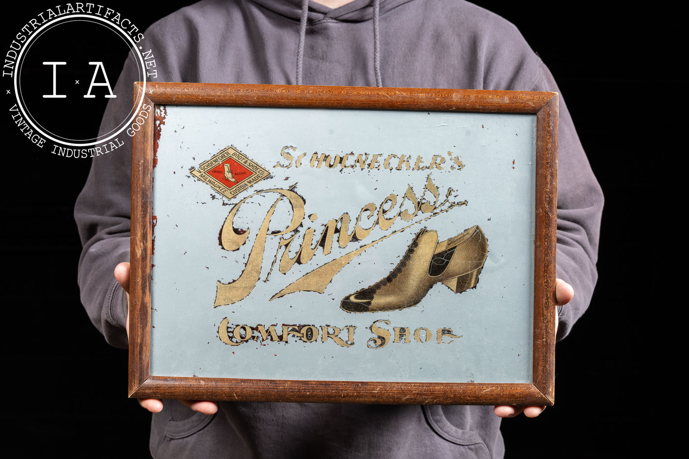 Antique Schoenecker Princess Framed Glass Sign
