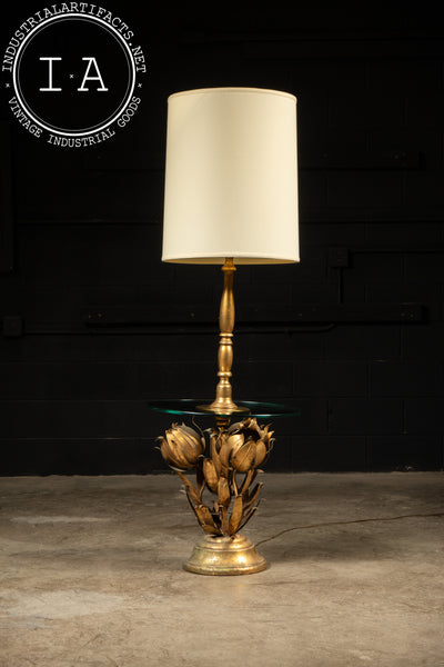 Vintage Hollywood Regency Lamp Table With Rose Lamps