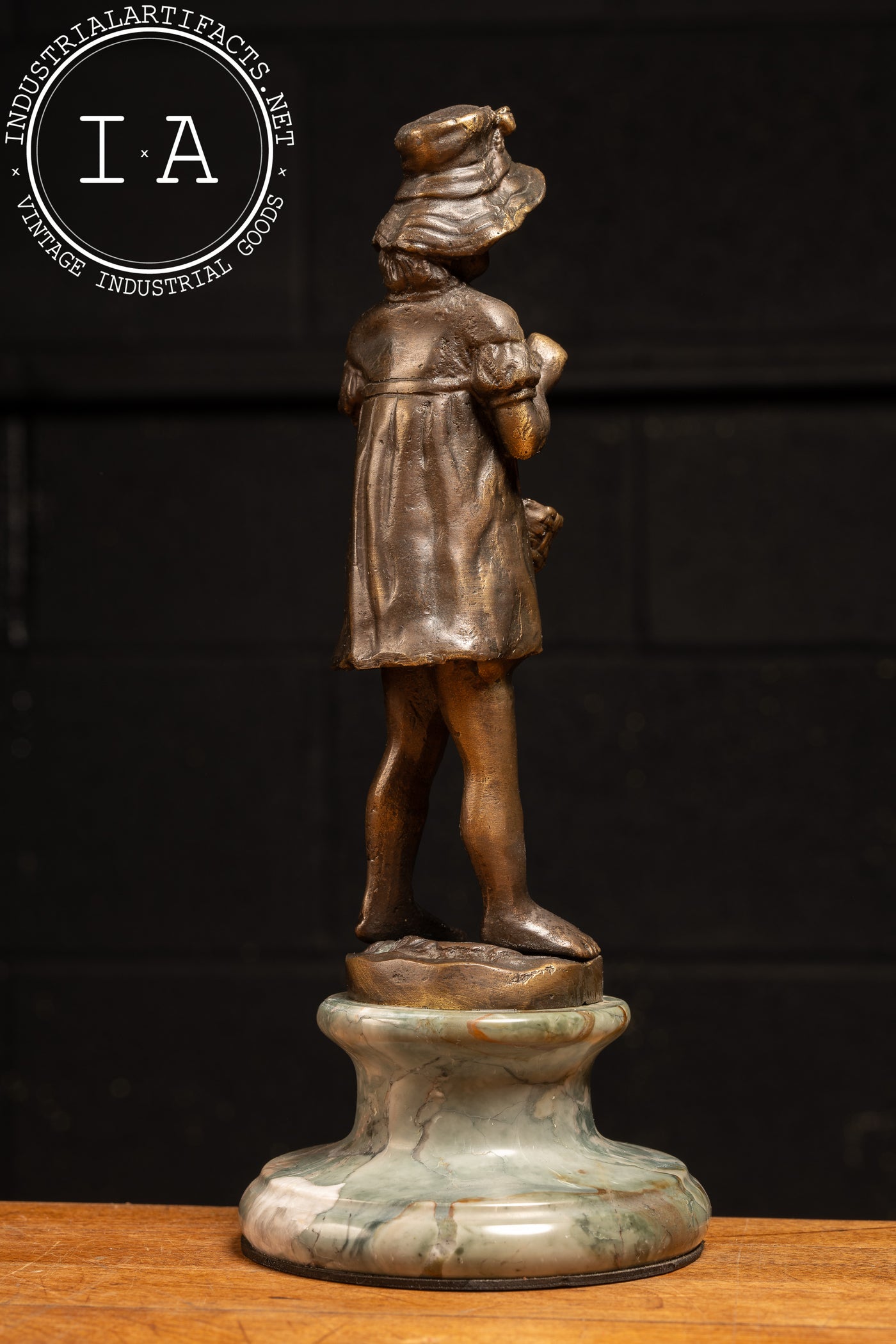 Vintage Bronze Sculpture of a Girl on Marble Base