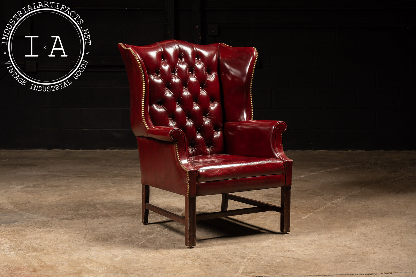 Vintage Tufted Leather Chesterfield Armchair in Red