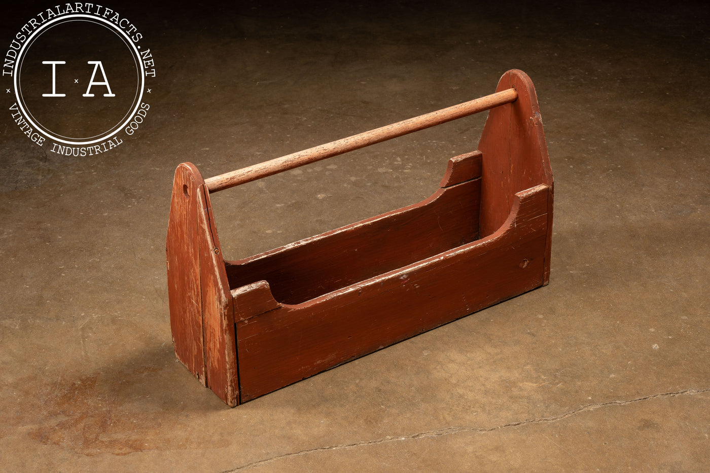 Large Early Wooden Toolbox in Red