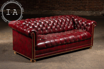 Tufted Leather Chesterfield Sofa in Burgundy