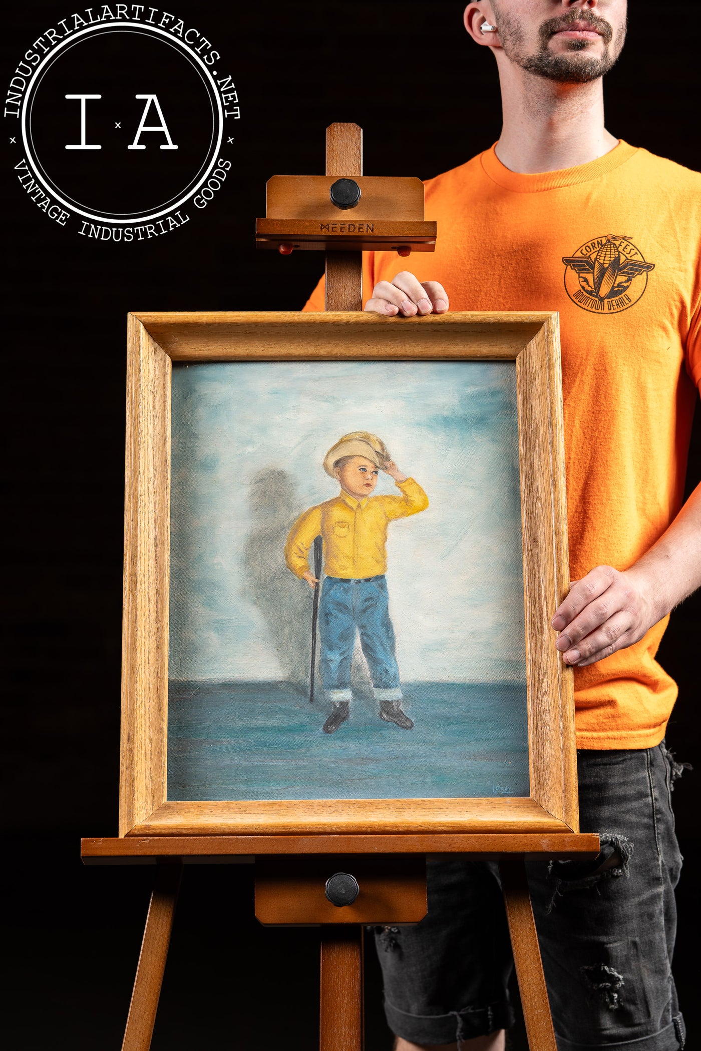 Boy With Gun | Framed Painting by L. Dahl, Signed