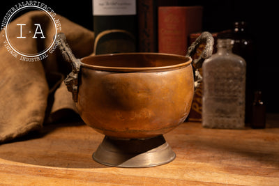 Antique Copper Pot With Cast Brass Lion Handles