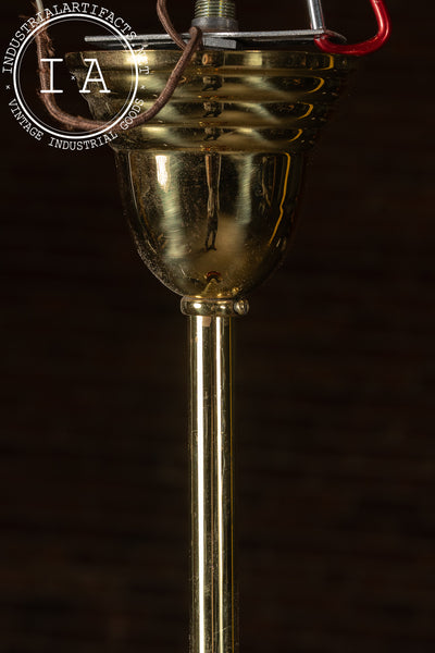Mid-Century Brass Pendant Lamp with Cranberry Glass Shade