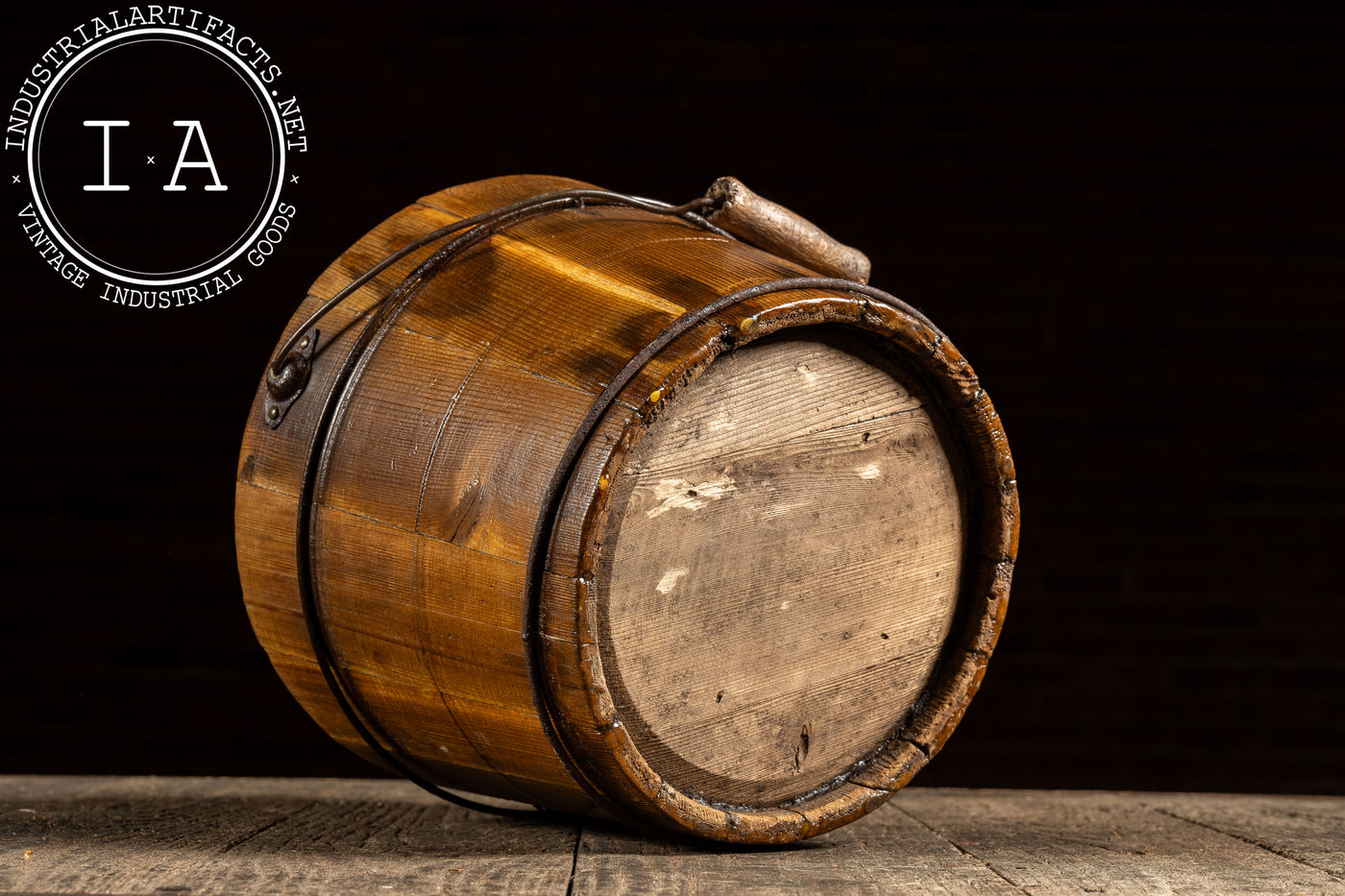 Antique Wooden Water Bucket with Wire Hoops