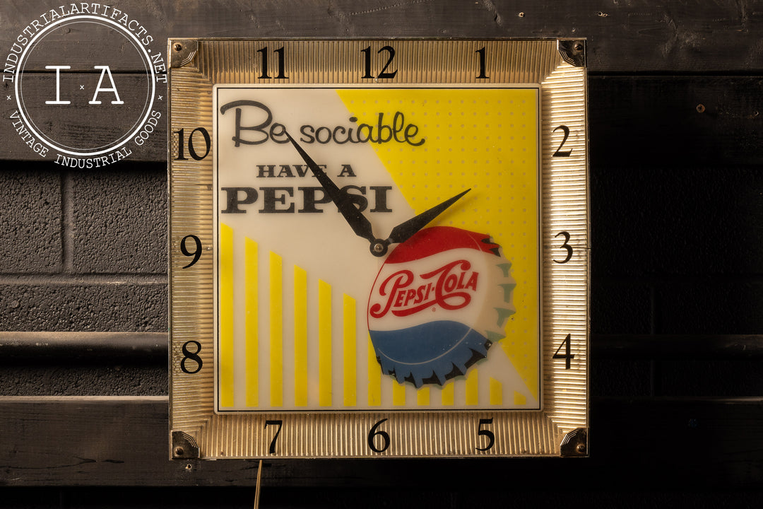 Vintage Lighted Plastic Pepsi Advertising Clock – Industrial Artifacts
