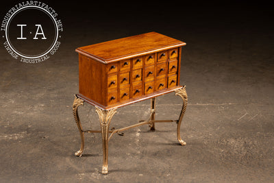 Early 20th Century 18-Drawer Apothecary Cabinet on Cabriole Brass Stand