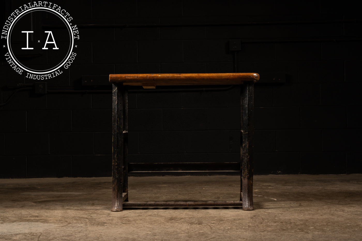 Vintage Industrial Butcher Block Table with Cast Iron Legs