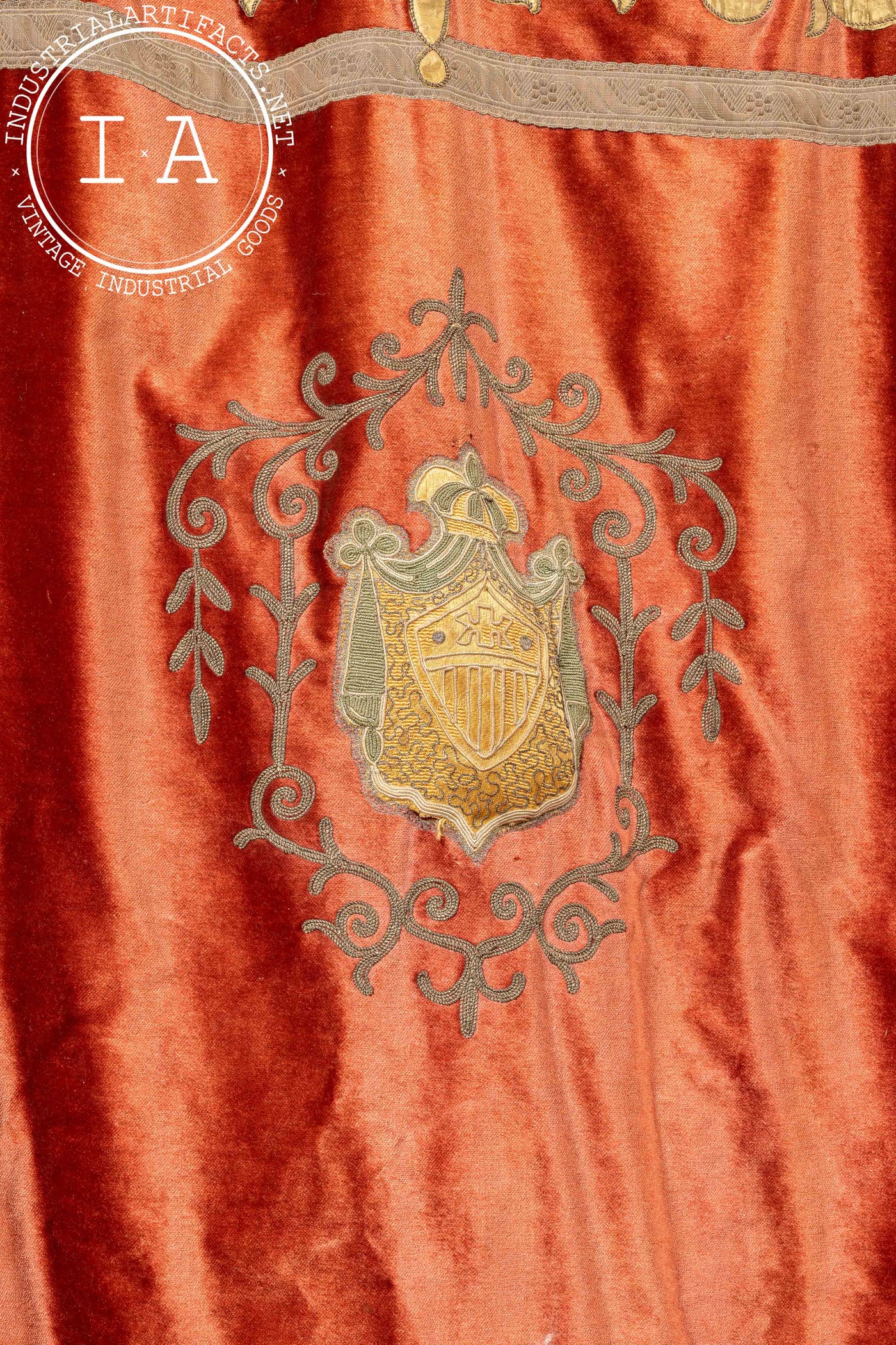 Antique Ceremonial English Silk Heraldic Flag with Spear Mount