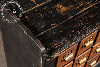 Wooden 14 Drawer Rolling Shop Cabinet in Distressed Black