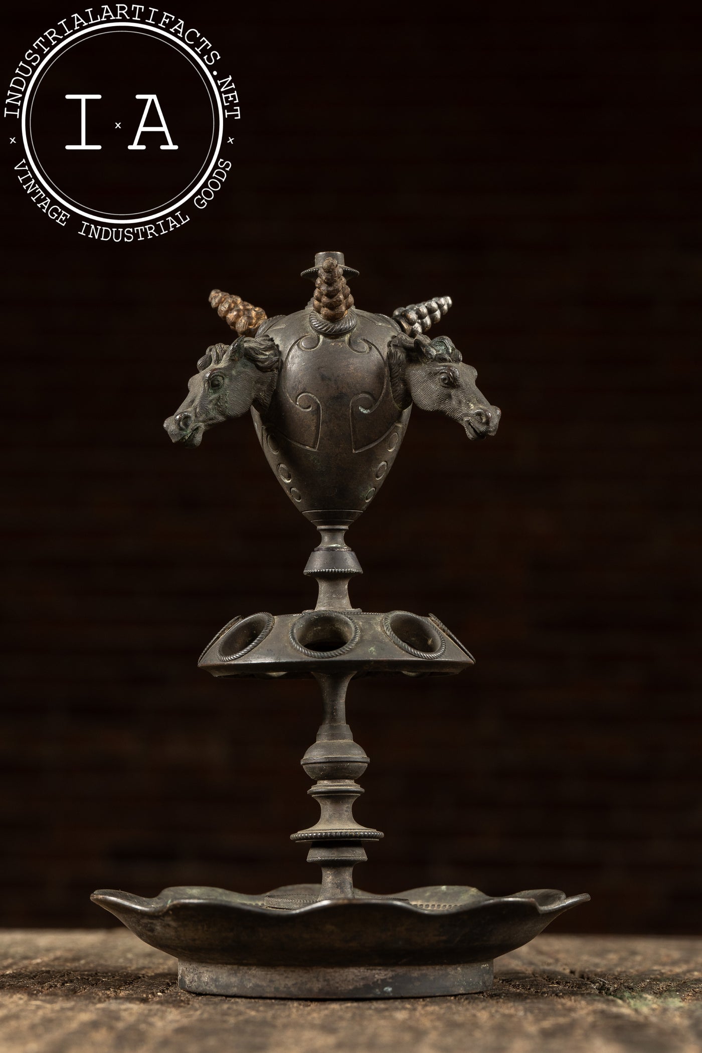 19th Century Victorian Figural Horse-Head Kerosene Smoking Stand & Cigar Lighter