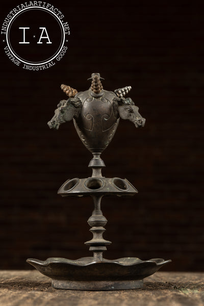19th Century Victorian Figural Horse-Head Kerosene Smoking Stand & Cigar Lighter