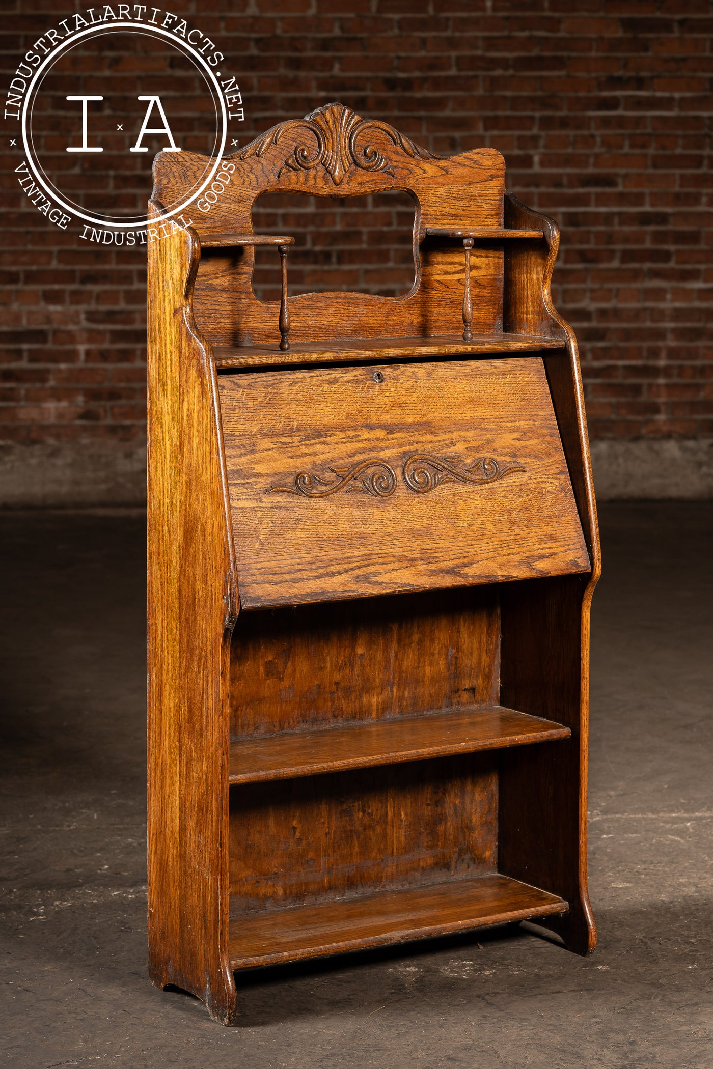 Early 20th Century Oak Drop-Front Secretary Desk
