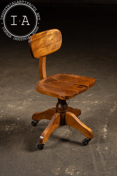 Vintage Wooden Rolling Office Chair on Casters