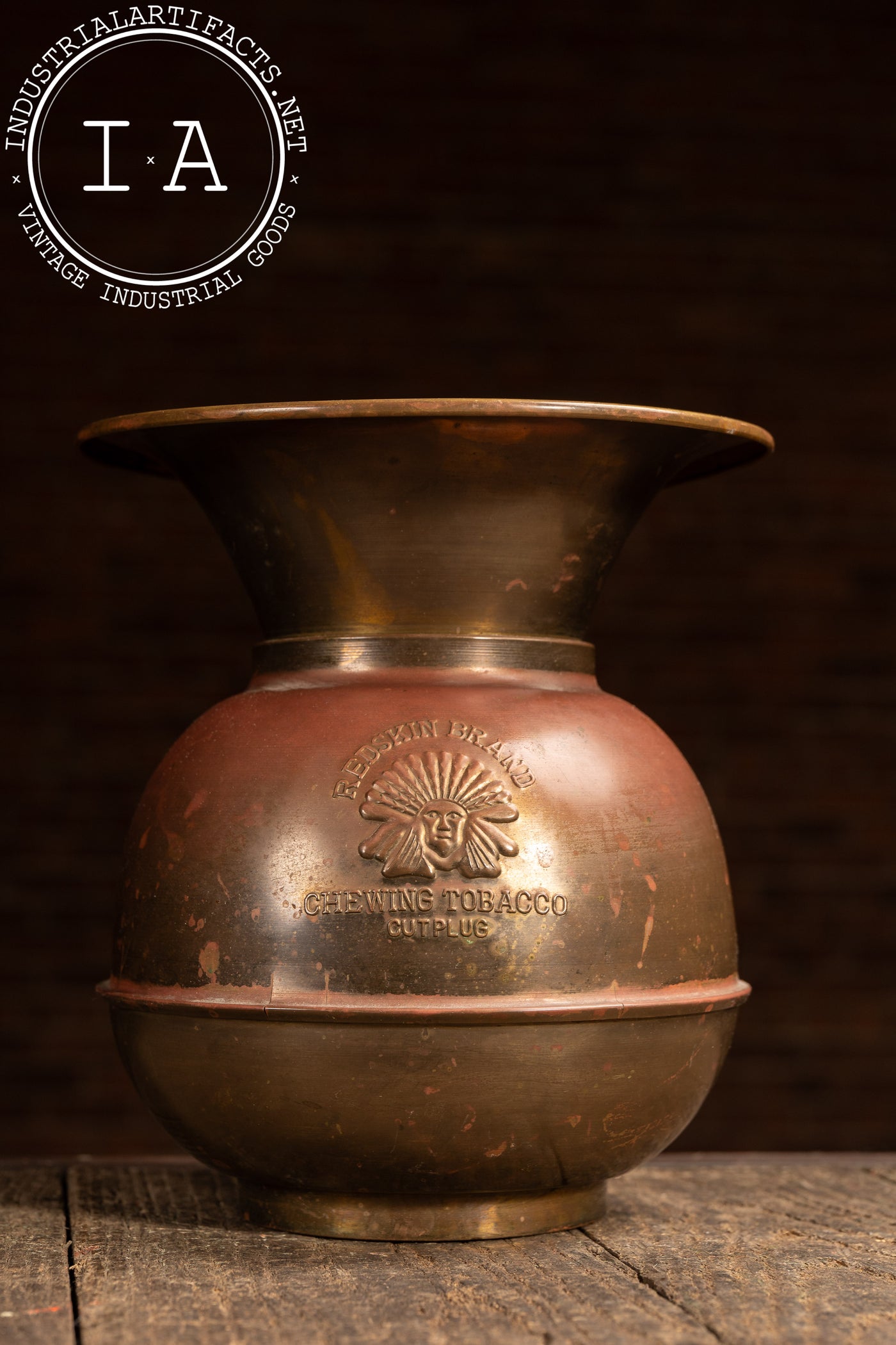 Antique Redskin Brand Chewing Tobacco Promotional Spittoon