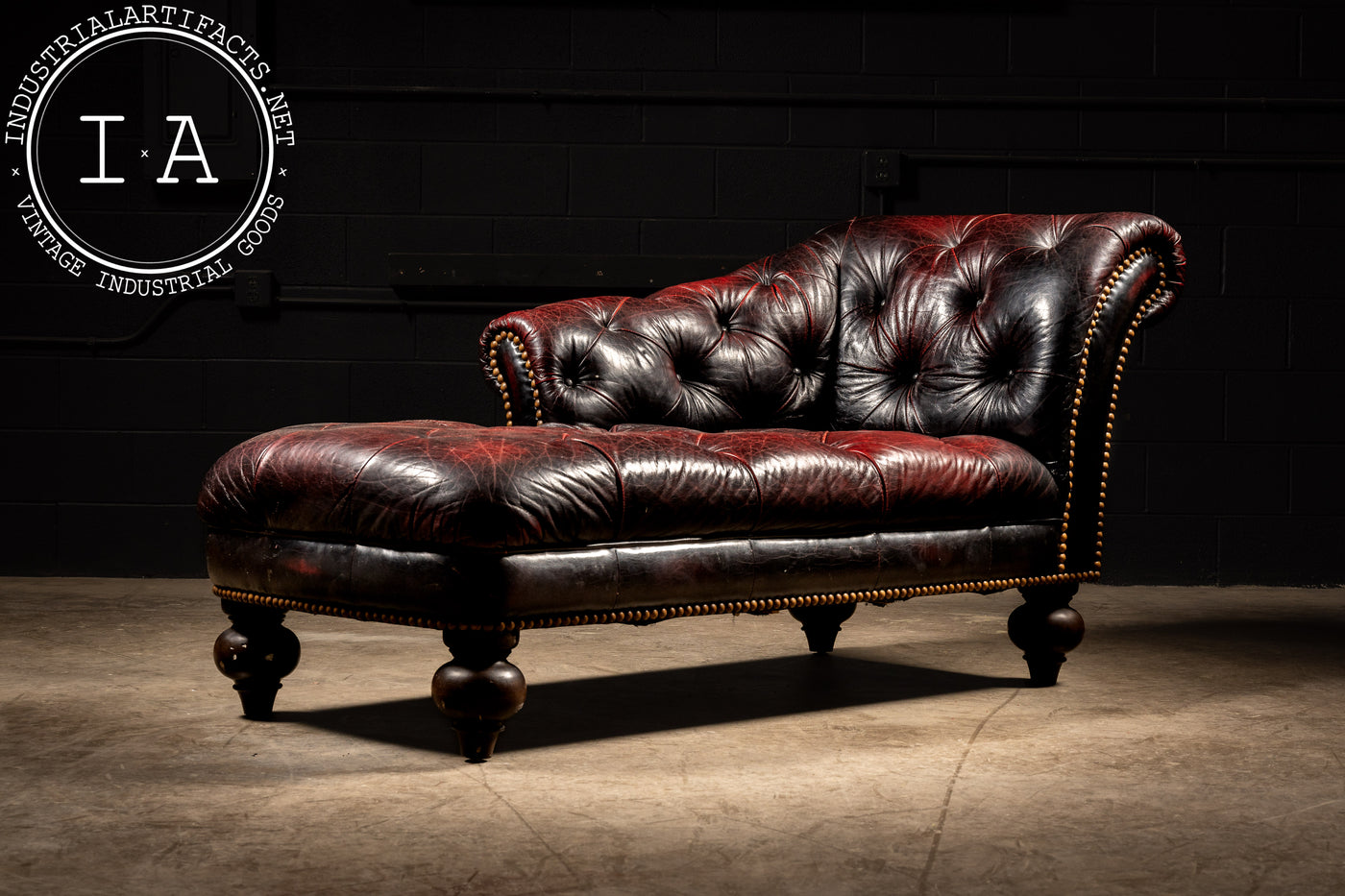 Vintage Oxblood Leather Chaise Lounge