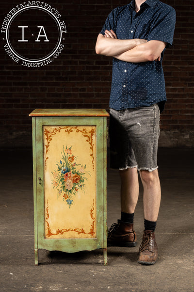 Mid-Century Hand-Painted Alpine Cabinet with Floral Panel