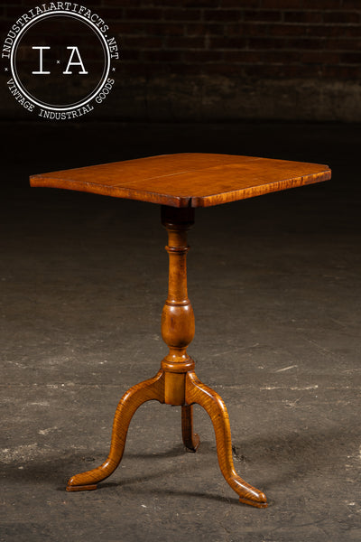 Antique Flamed Maple Tilt-Top Table on Tripod Base with Tiger Grain