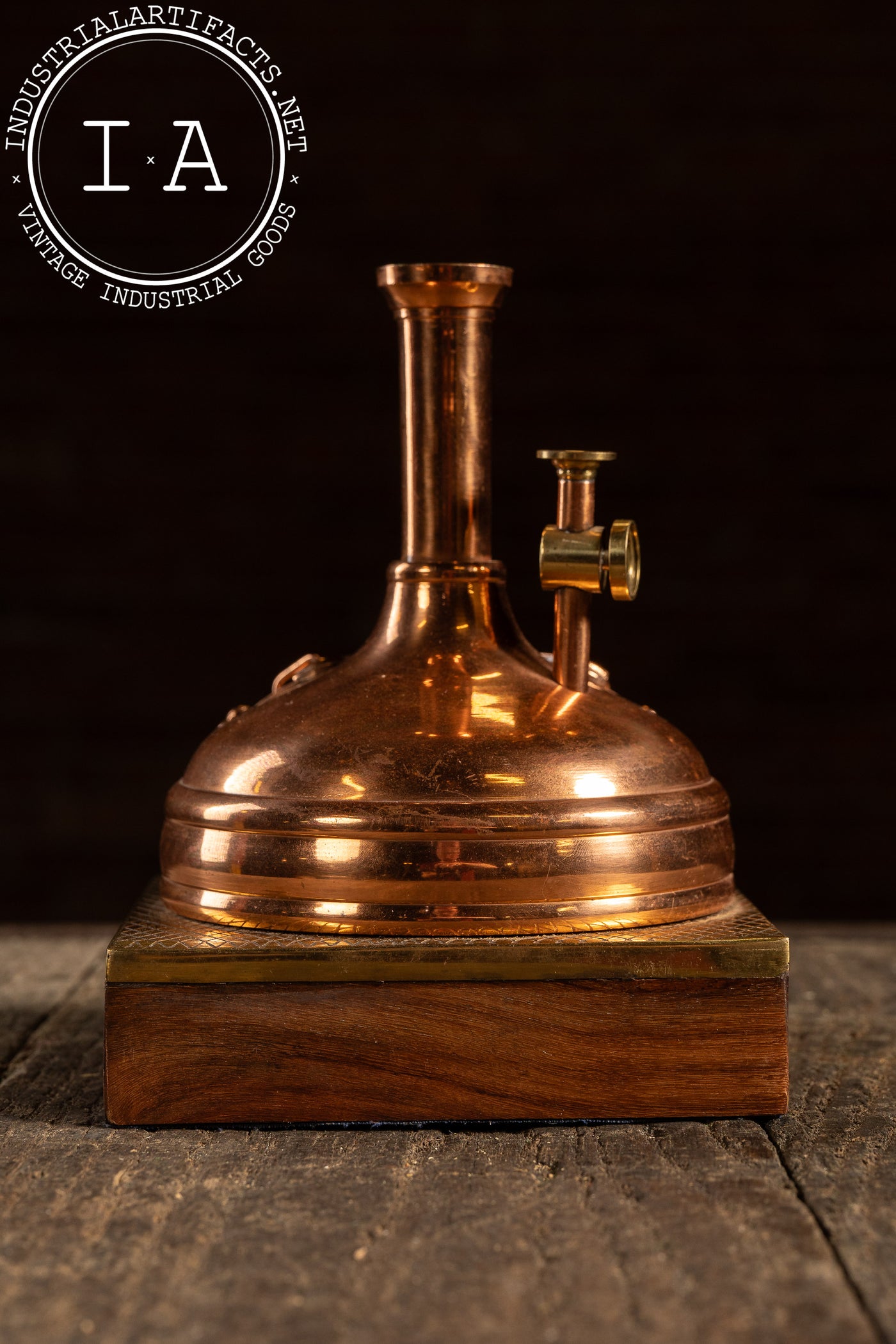 Miniature Copper Brewing Kettle Model on Wood Base