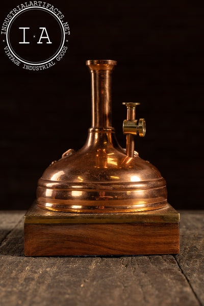 Miniature Copper Brewing Kettle Model on Wood Base