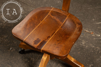 Vintage Wooden Rolling Office Chair on Casters