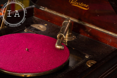 Antique Silvertone Floor Phonograph Cabinet with Records
