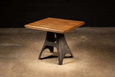 Antique Butcher Block Table with Cast Iron Base