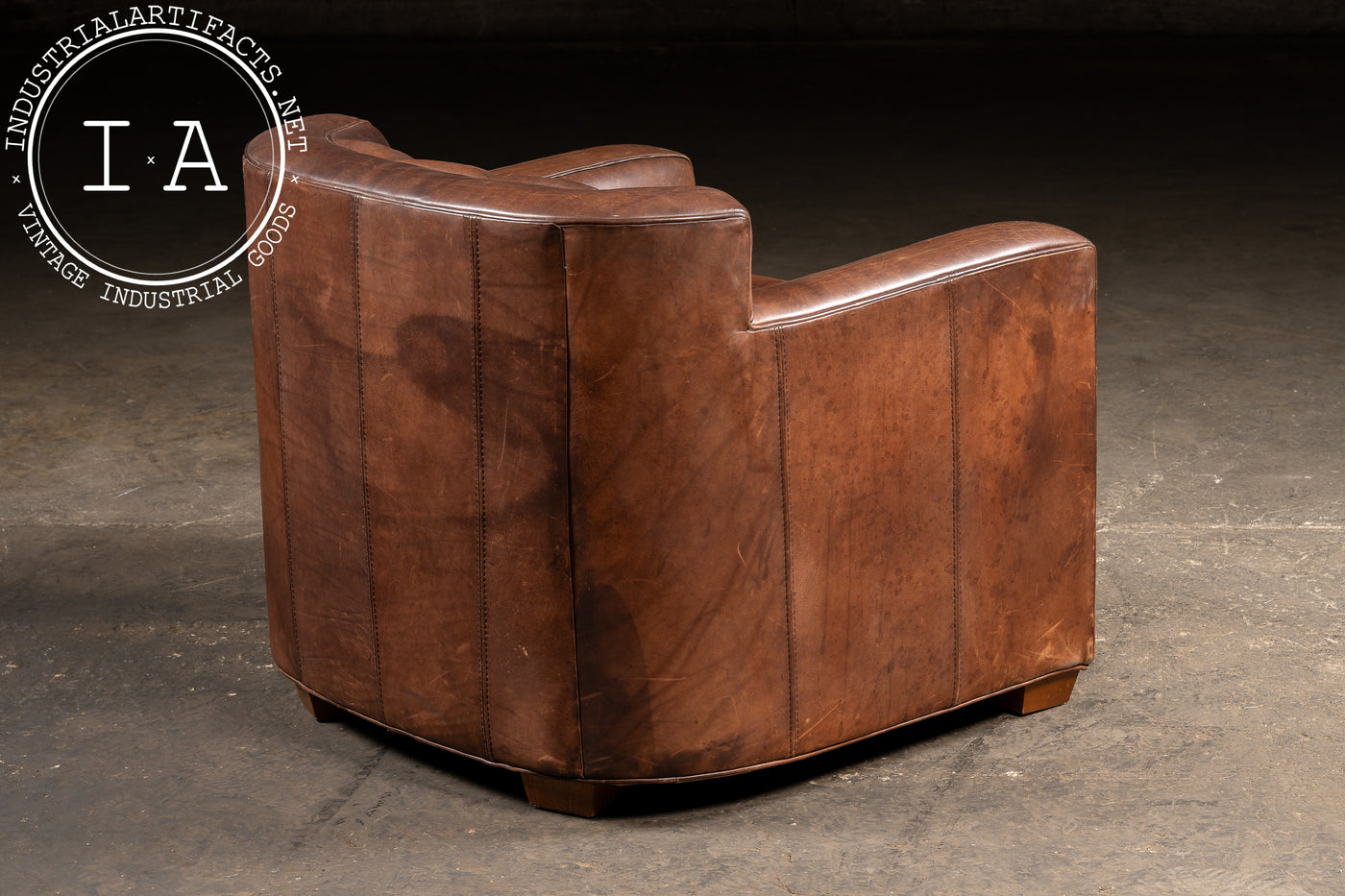 Vintage Leather Clamshell Club Chair and Ottoman Set