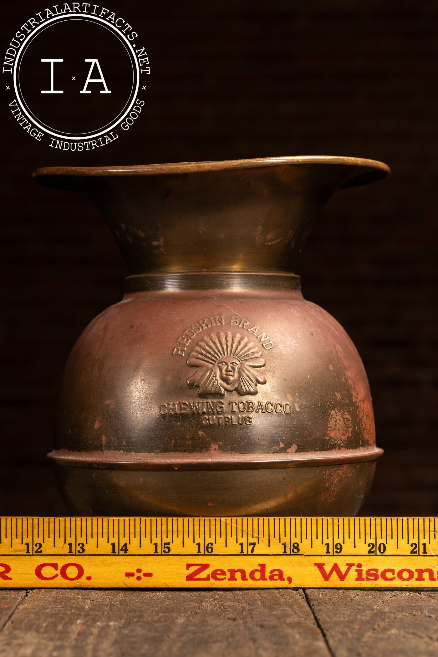 Antique Redskin Brand Chewing Tobacco Promotional Spittoon