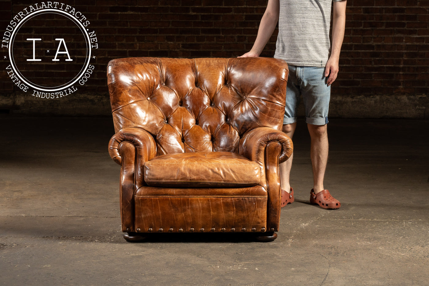 Full Grain Leather Churchill Chair with Ottoman by King Hickory in Brown