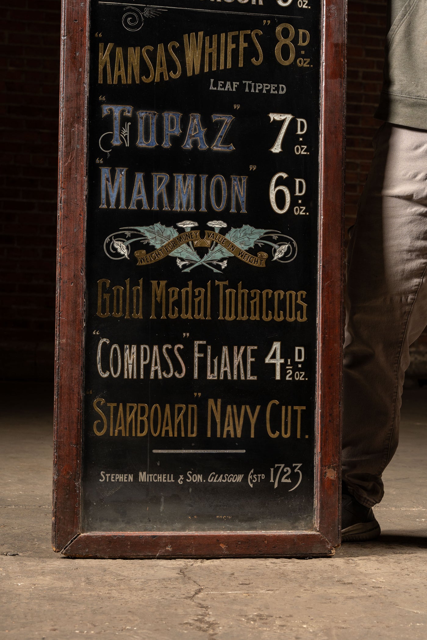 Early Reverse On Glass Gold Leaf Painted Mitchell's Cigarettes Sign