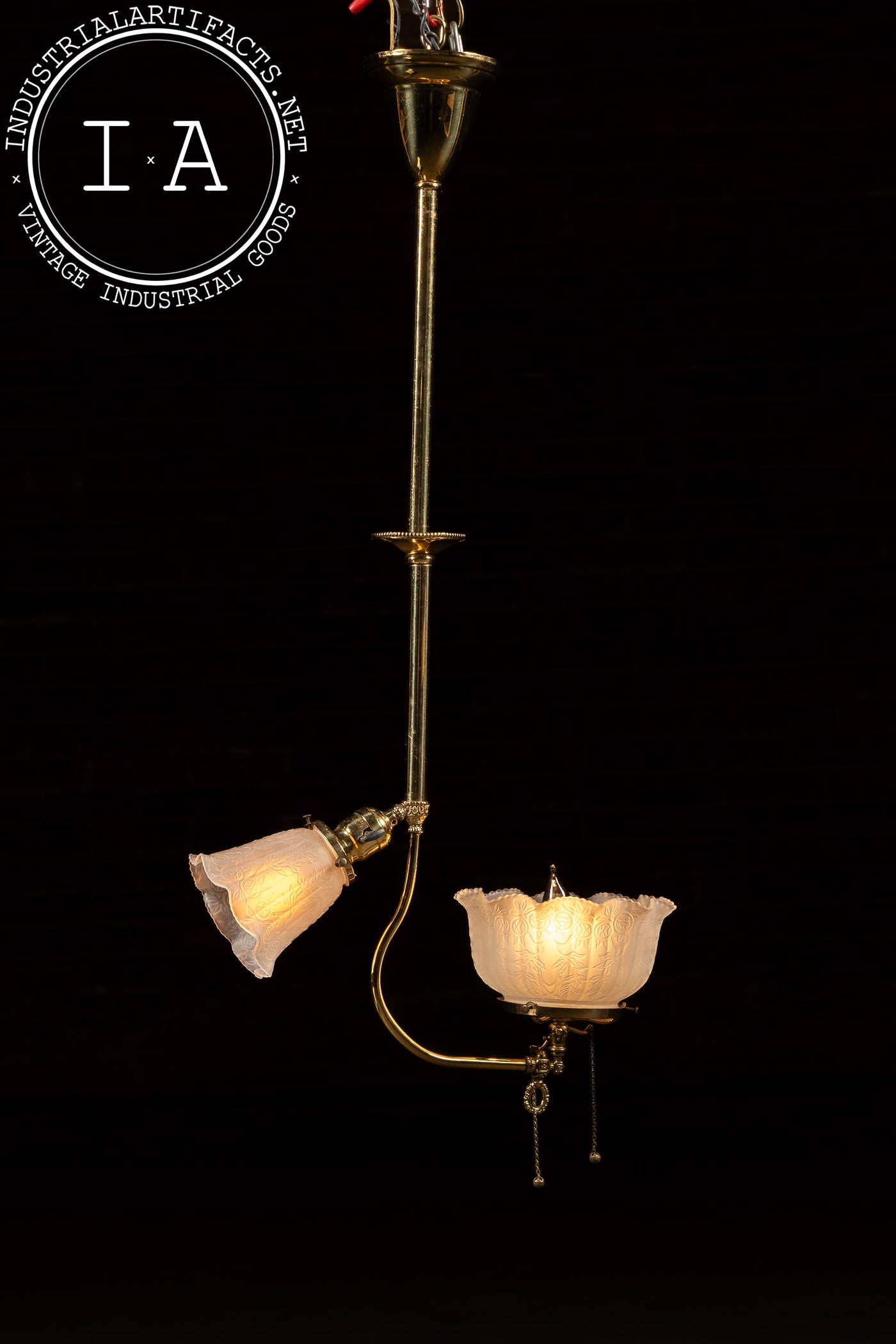 Early 20th Century Brass Pendant with Embossed Glass Shades