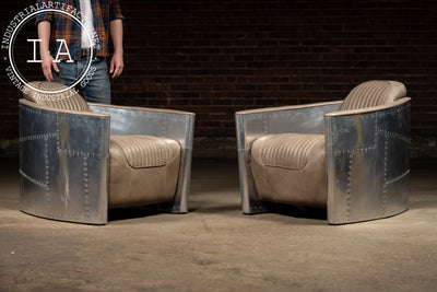 Vintage Pair of Aviator Chairs with Ottoman in Gray by RH