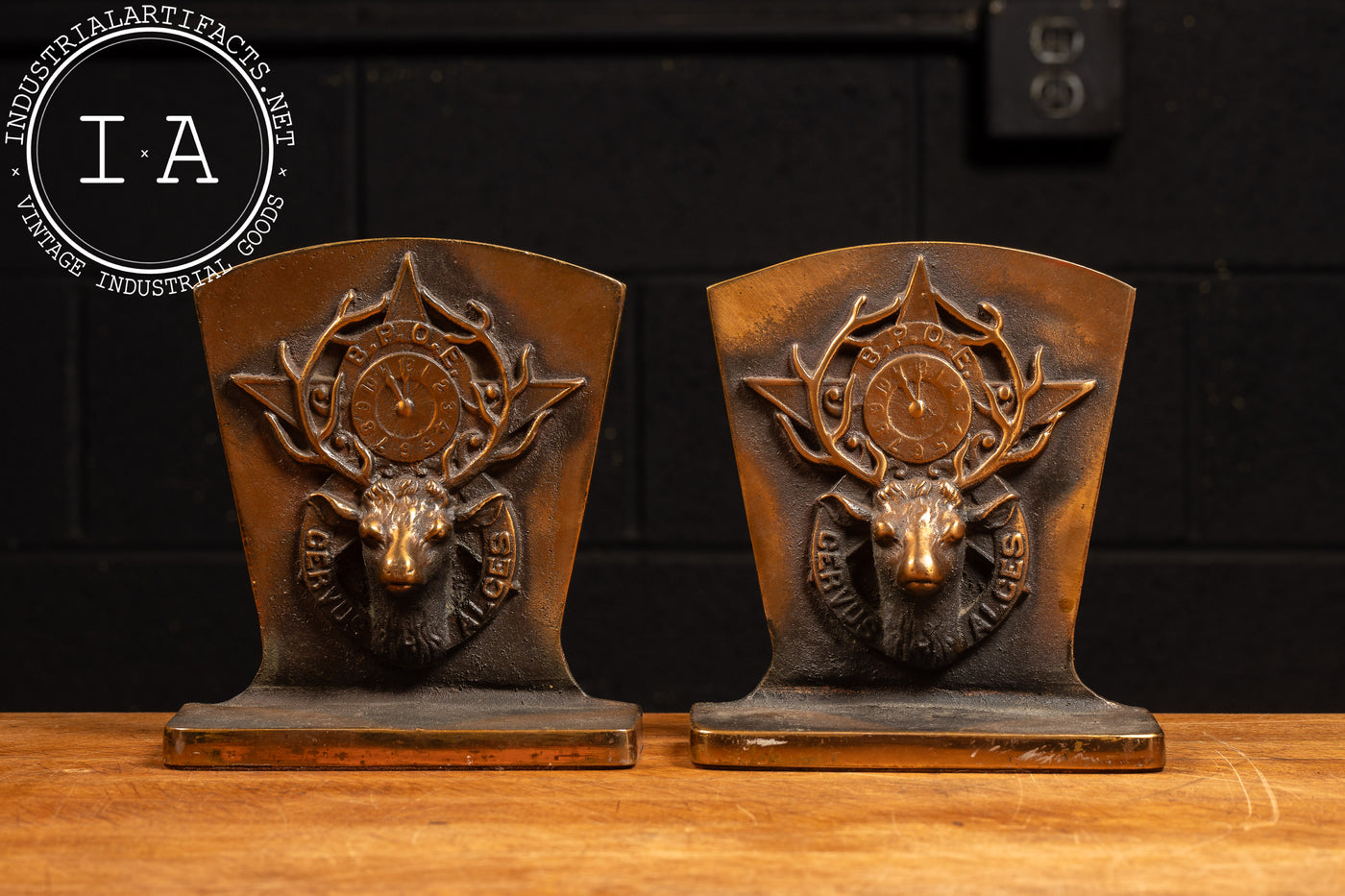 Vintage Order of Elks Bronze Bookends