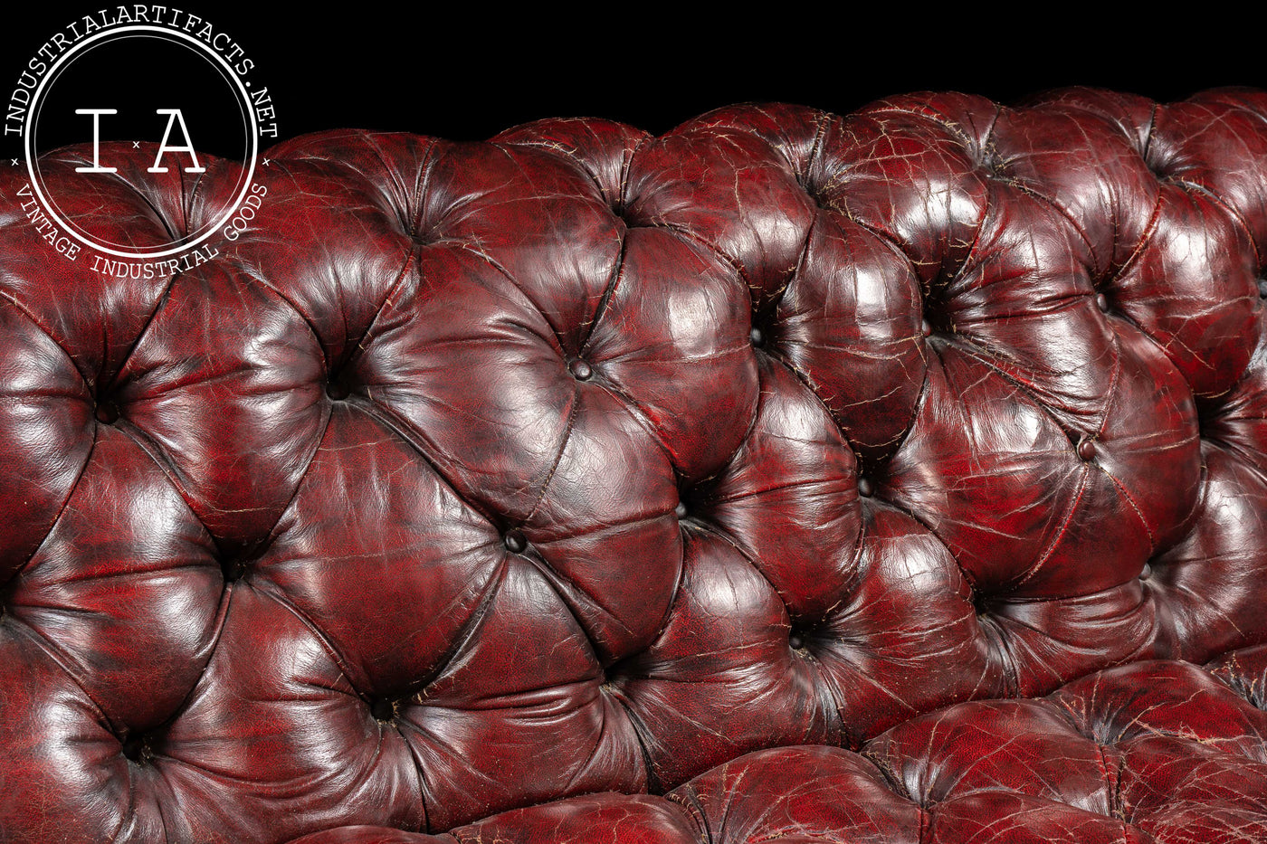 Antique Rolling Tufted Oxblood Sofa