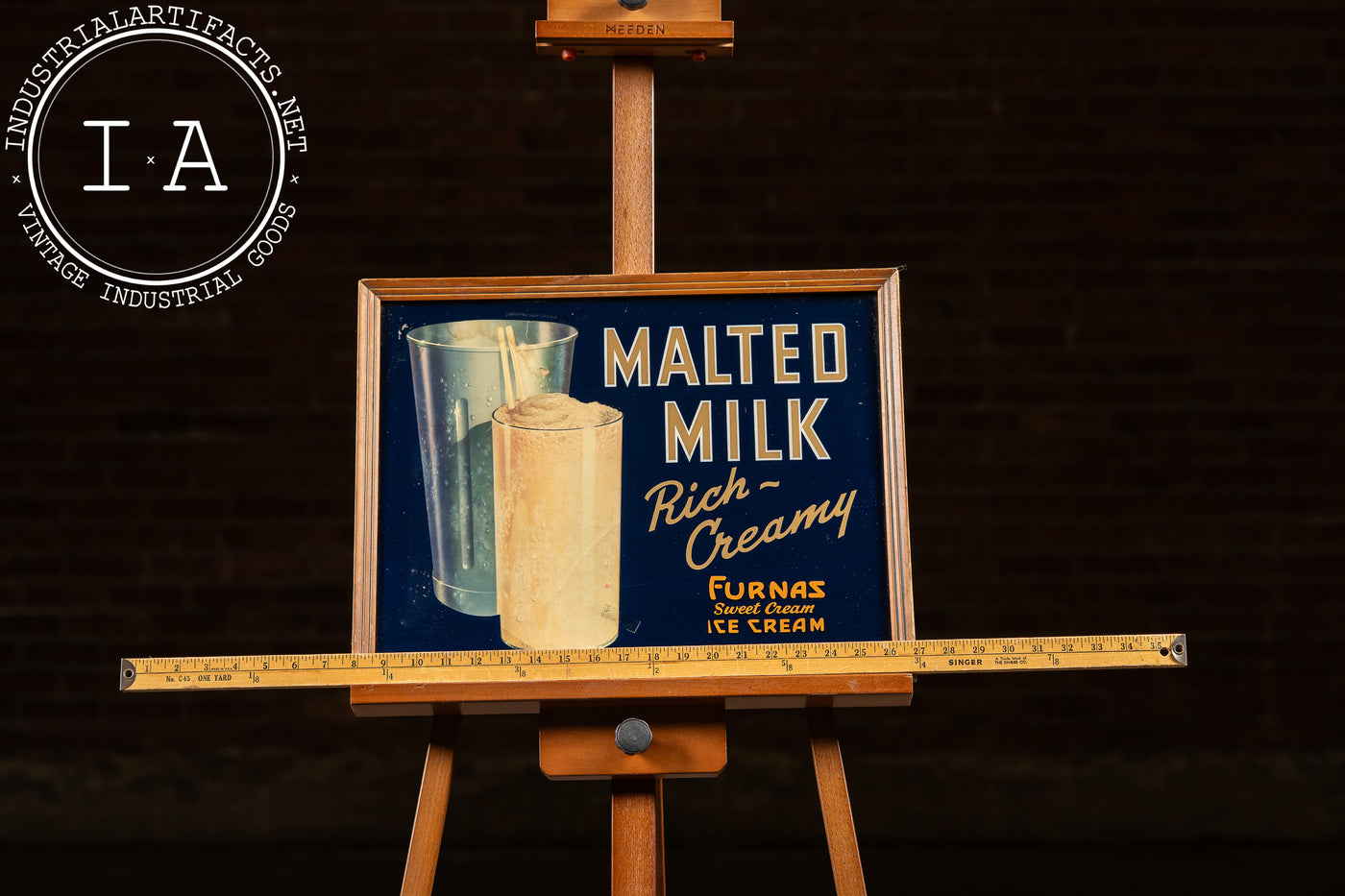 Vintage Furnas Ice Cream Co. Malted Milk Framed Cardstock Sign