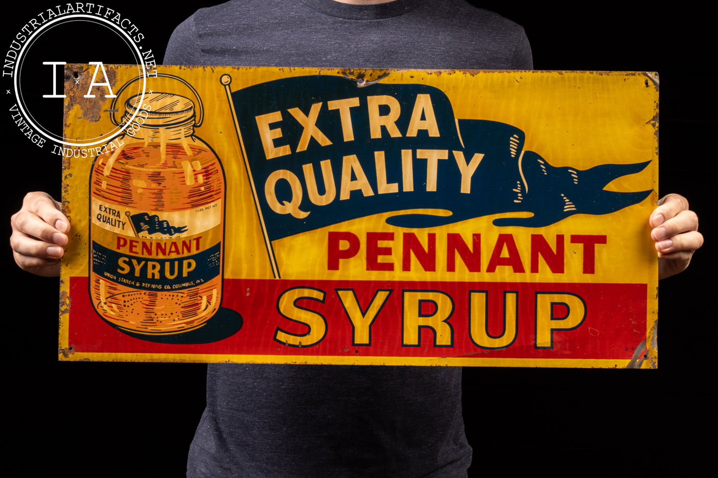 Vintage Pennant Syrup Painted Tin Advertising Sign