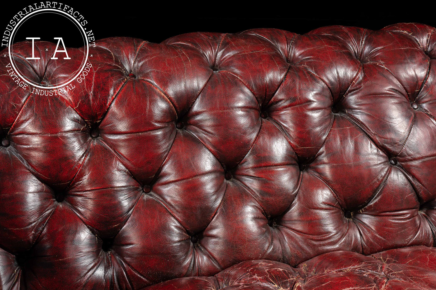 Antique Rolling Tufted Oxblood Sofa