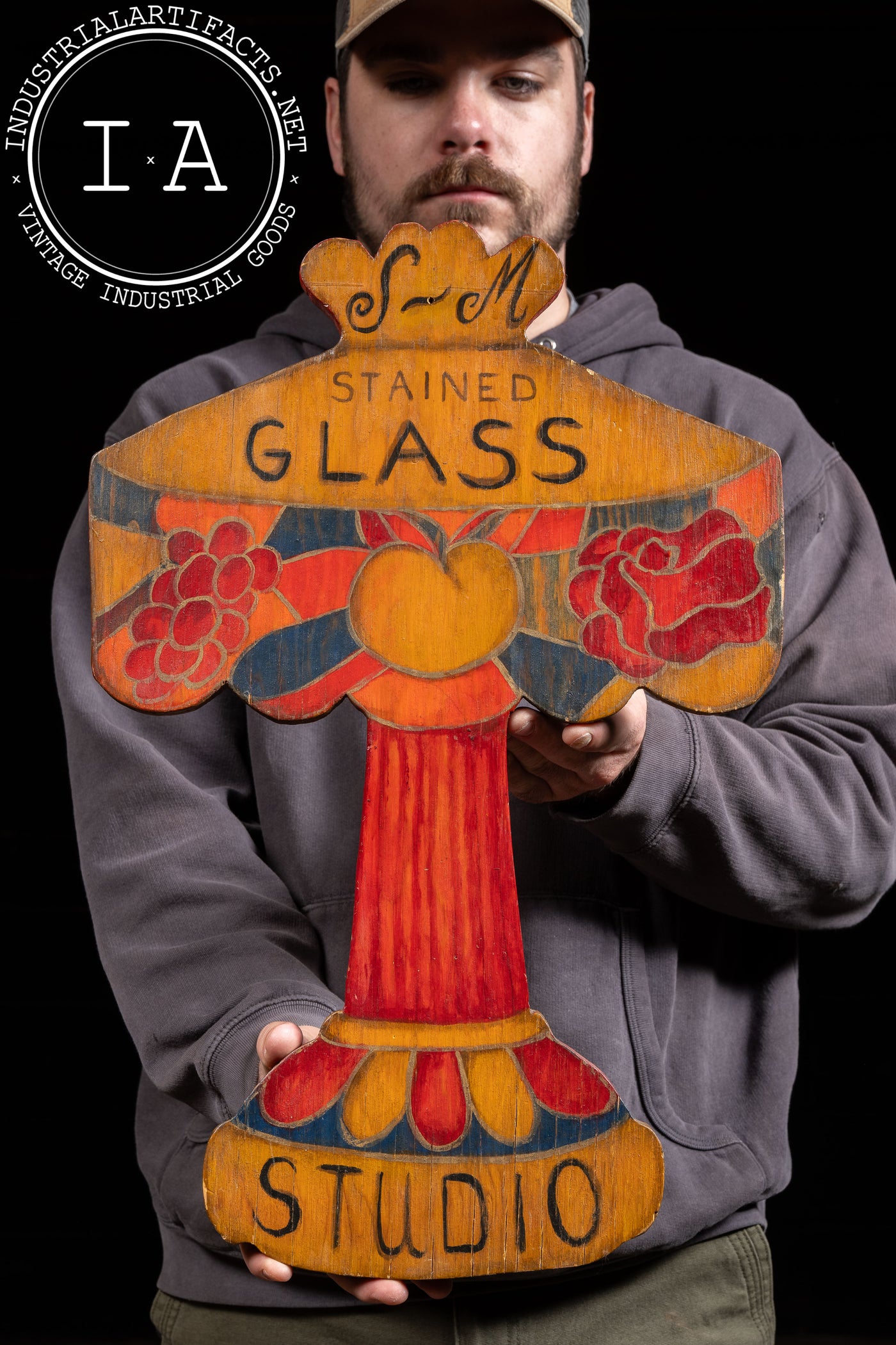 J-M Stained Glass Studio Painted Wooden Sign