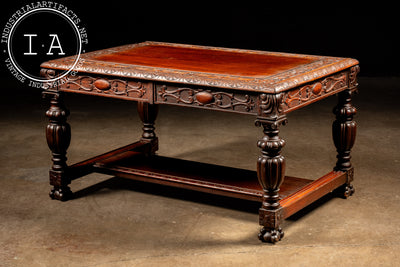 Early 20th Century Carved Mahogany Library Table