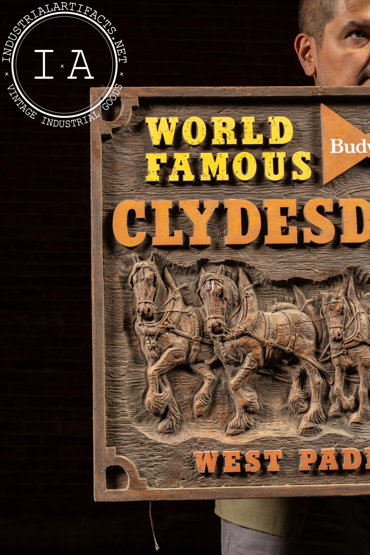 Vintage Budweiser Clydesdale Team Embossed Plastic Sign