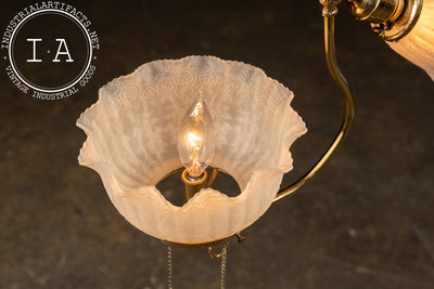 Early 20th Century Brass Pendant with Embossed Glass Shades