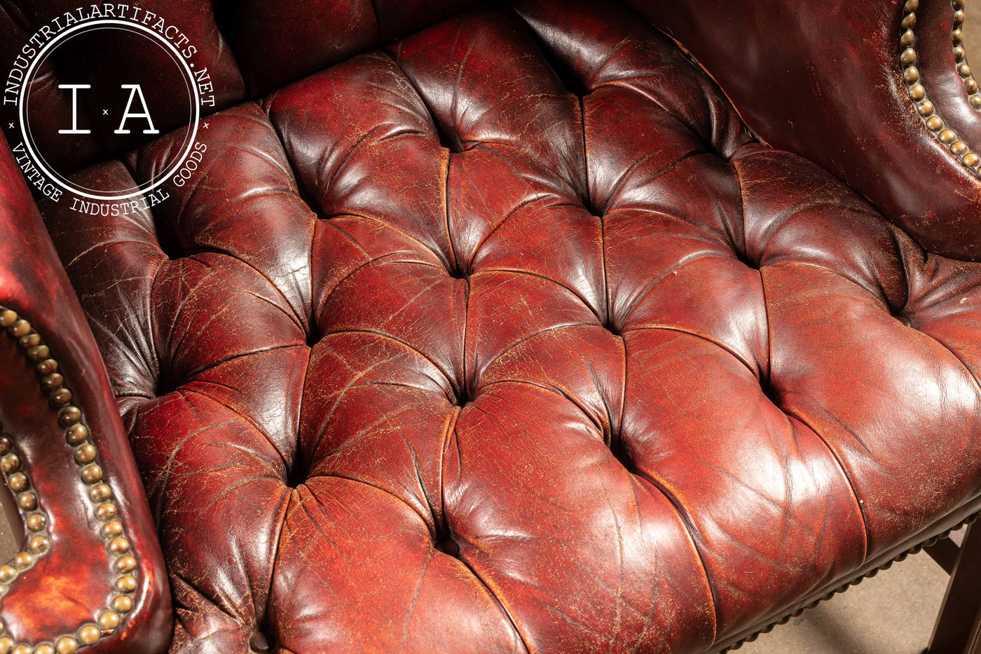 Vintage Tufted Wingback Armchair In Oxblood