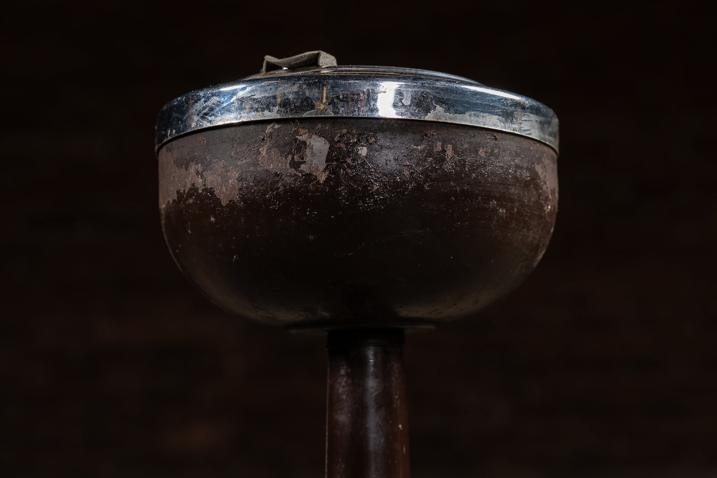 Mid-Century Industrial Chrome & Enamel Standing Ashtray