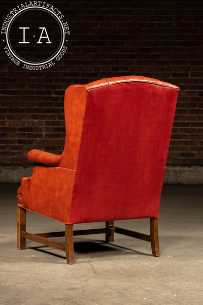 Vintage Wingback Tufted Armchair With Ottoman in Burnt Orange