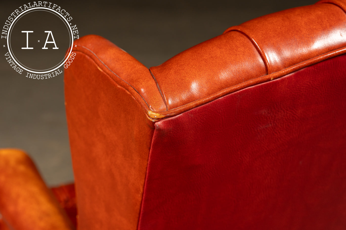Vintage Wingback Tufted Armchair With Ottoman in Burnt Orange